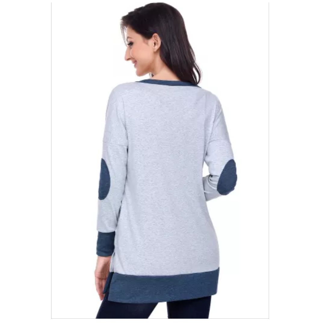 Mfed Grey Side Pocket Elbow Patch Colorblock Tunic