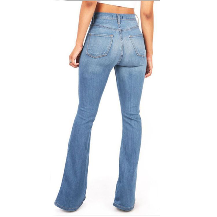Women Cotton Casual Wide Leg Denim Trousers Slim Lady High-waisted Jeans