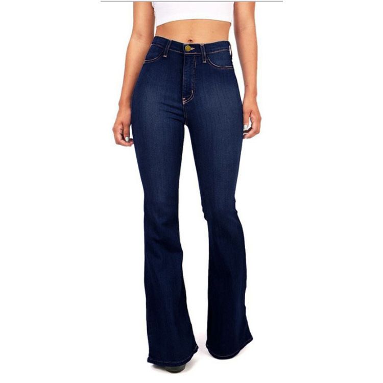 Women Cotton Casual Wide Leg Denim Trousers Slim Lady High-waisted Jeans