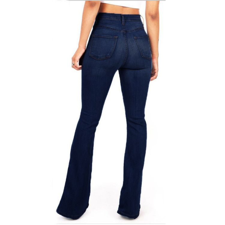 Women Cotton Casual Wide Leg Denim Trousers Slim Lady High-waisted Jeans