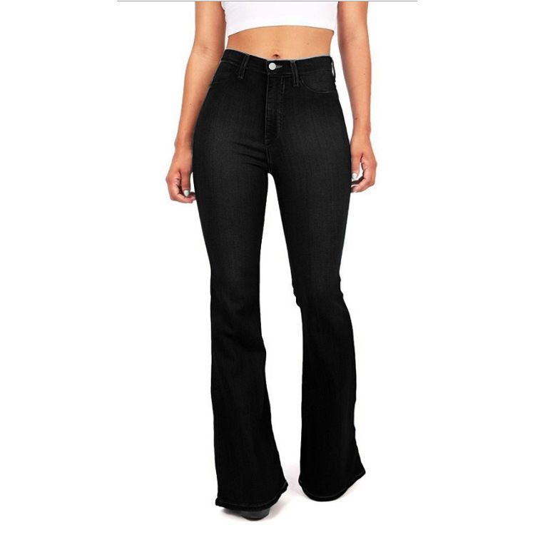 Women Cotton Casual Wide Leg Denim Trousers Slim Lady High-waisted Jeans