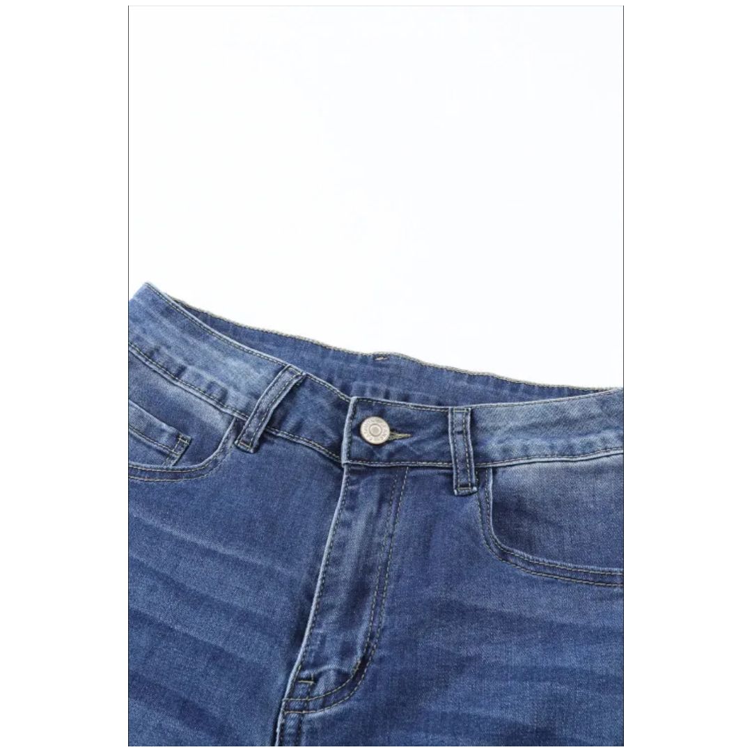 Mfed Blue Mid Waist Distressed Flare Jeans