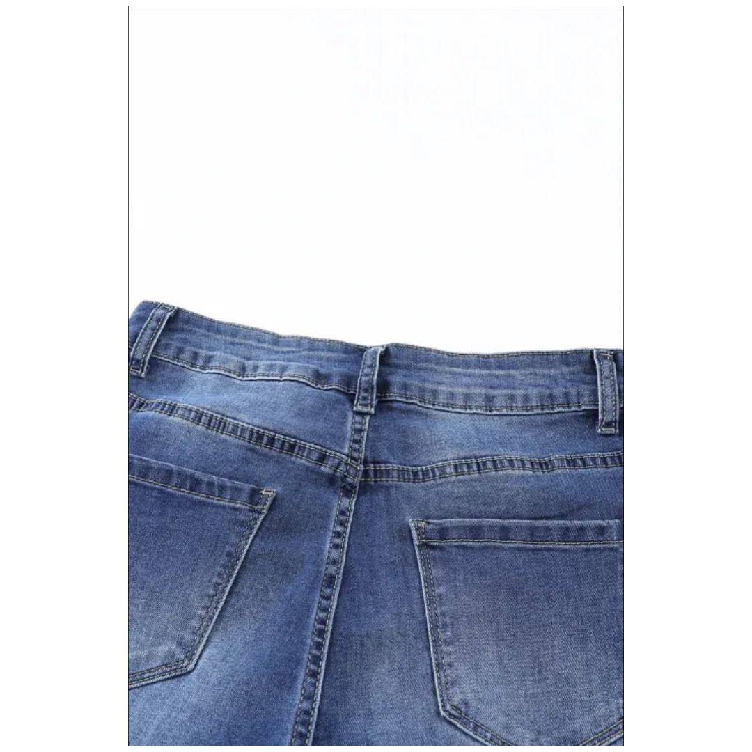 Mfed Blue Mid Waist Distressed Flare Jeans