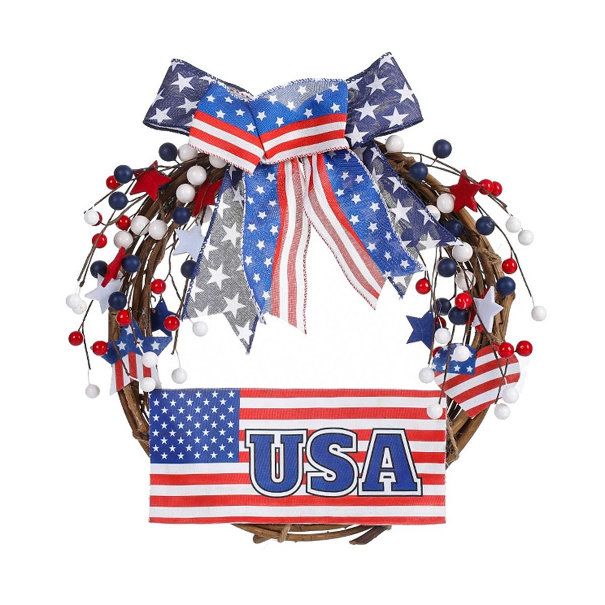 Front Door Welcome Sign Independence Day Inspired Front Door Wreath Blue and Red