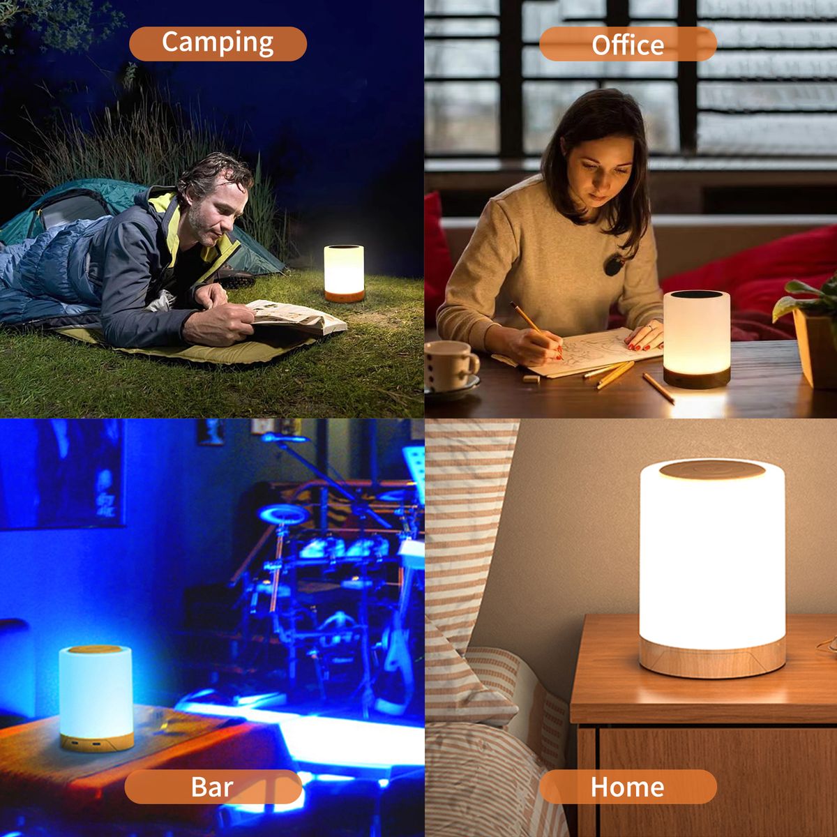 Bedside Table Lamp Touch Sensor Night Lights White   RGB