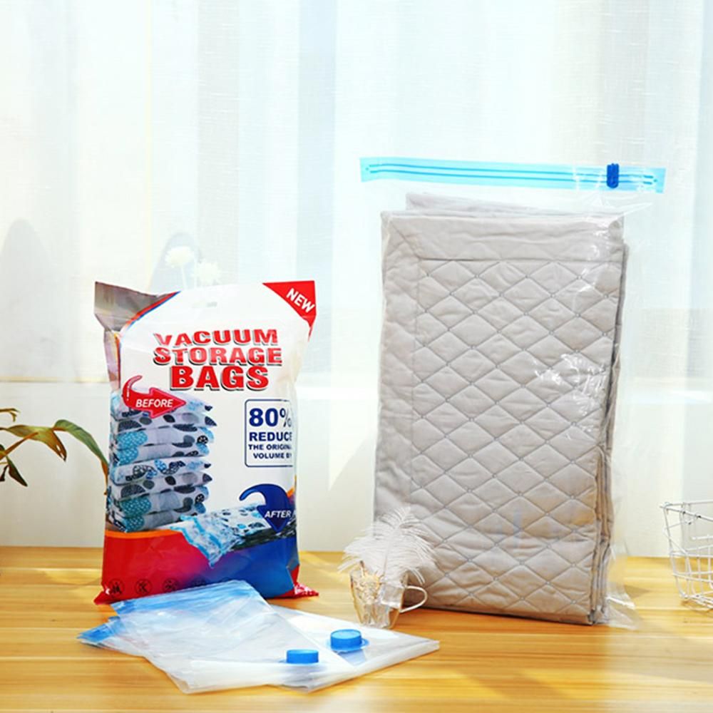 Vacuum Compressed Storage Bags for Clothes Bed Sheet Pillow Socks with Hand Pump Reusable Availiable Multiple Sizes Red