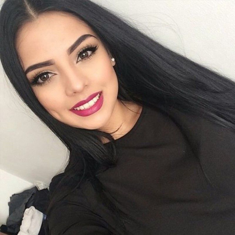 Cross-border Black Long Straight Hair Mid-point Straight