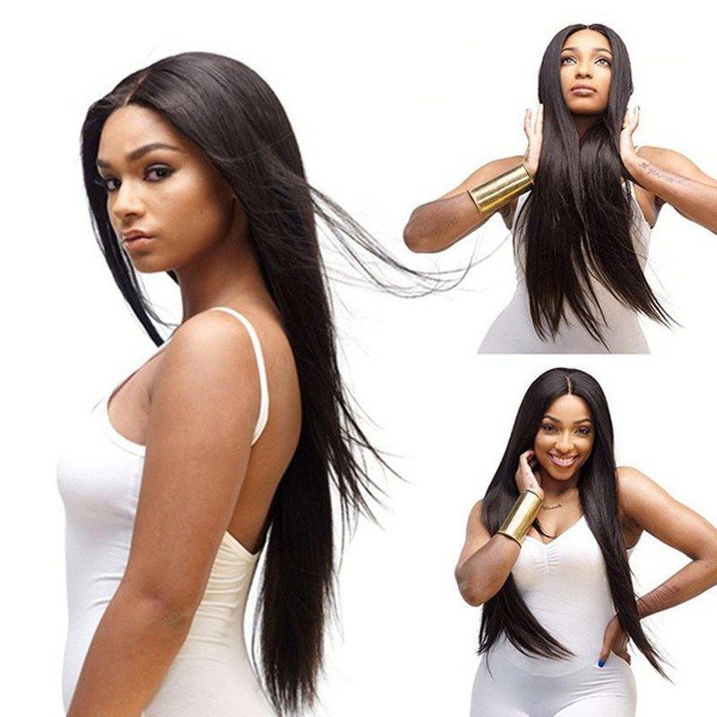 Cross-border Black Long Straight Hair Mid-point Straight