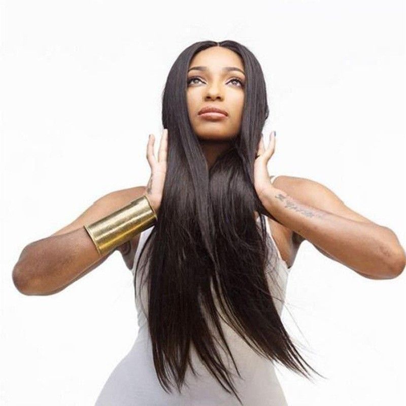 Cross-border Black Long Straight Hair Mid-point Straight