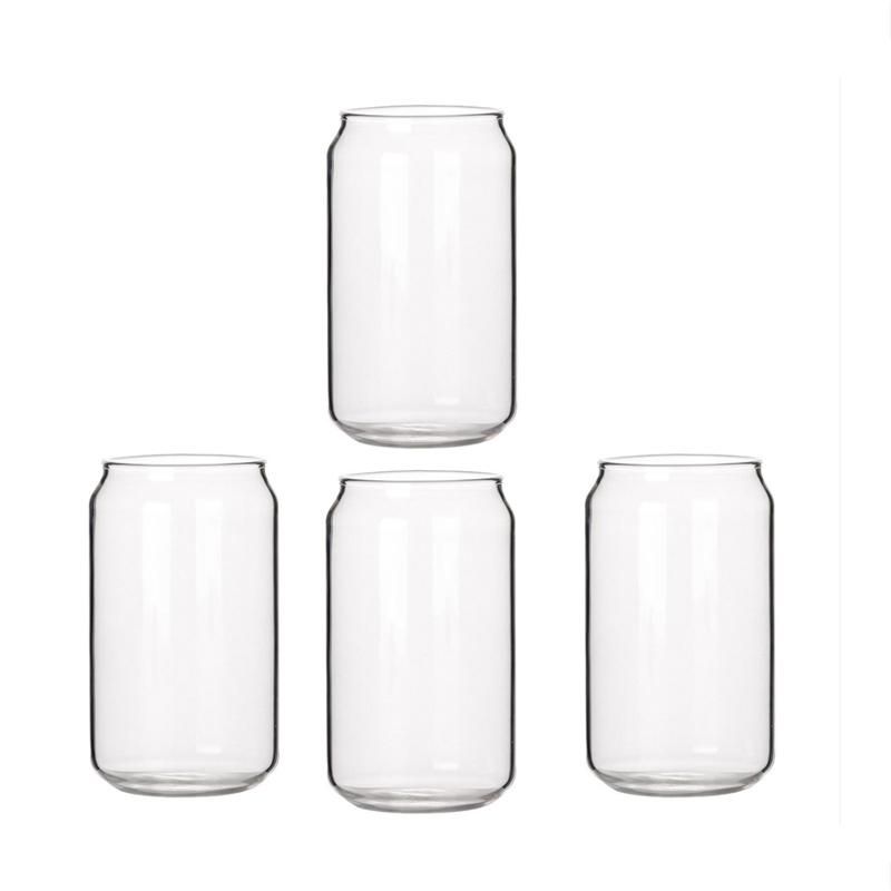 4 Pack Can Shape Glass Fashion Water Milk Simple Cup  Glass Shake Glass Dessert Cup Cola Mug 400ML