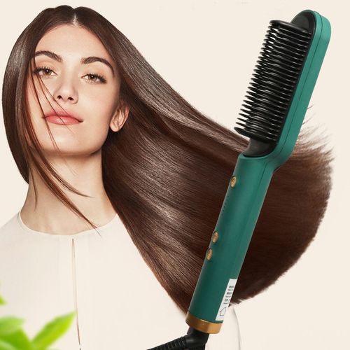 Hair Straightener And Curler, Straightening Brush, Fast Heating Electric Comb--Green