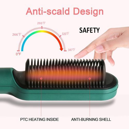 Hair Straightener And Curler, Straightening Brush, Fast Heating Electric Comb--Green