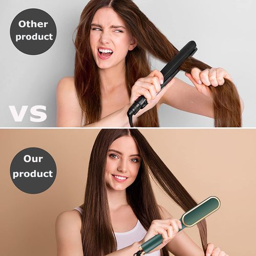 Hair Straightener And Curler, Straightening Brush, Fast Heating Electric Comb--Green
