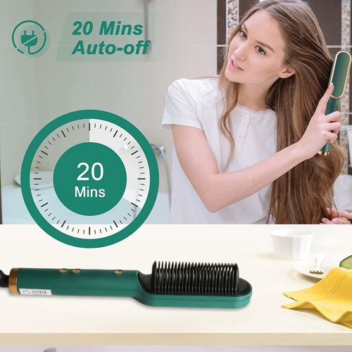 Hair Straightener And Curler, Straightening Brush, Fast Heating Electric Comb--Green