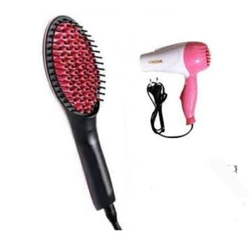 Hair Straightener Brush/comb With Free Hair Dryer