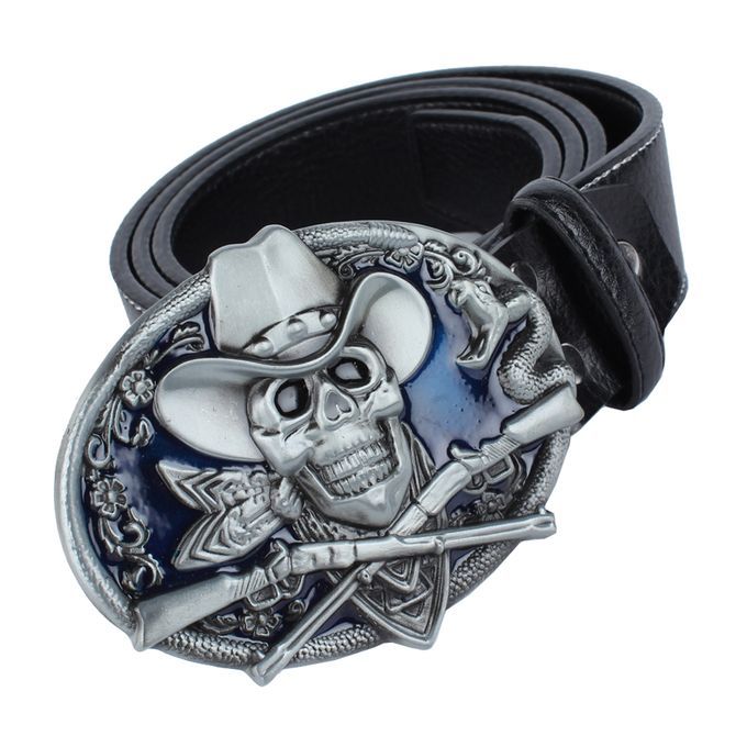 Men's Belts PU Leather Belt Buckle Skull And Snake For Western Black