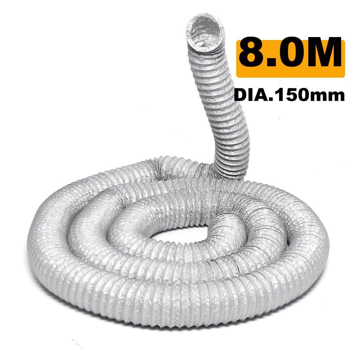 150mm/4.5'' Flexible Ducting Ventilation Pipe Hydroponic Hose Tube Kitchen 8M Grey