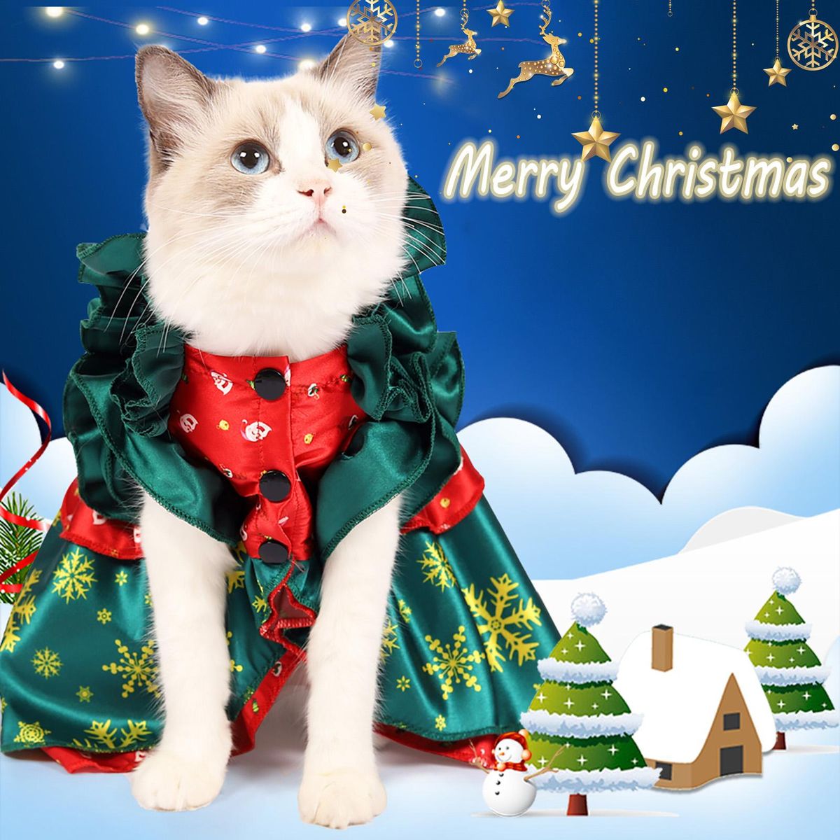 Cat Christmas Dress Santa Snowflake Bowknot Xmas Skirt for Cat