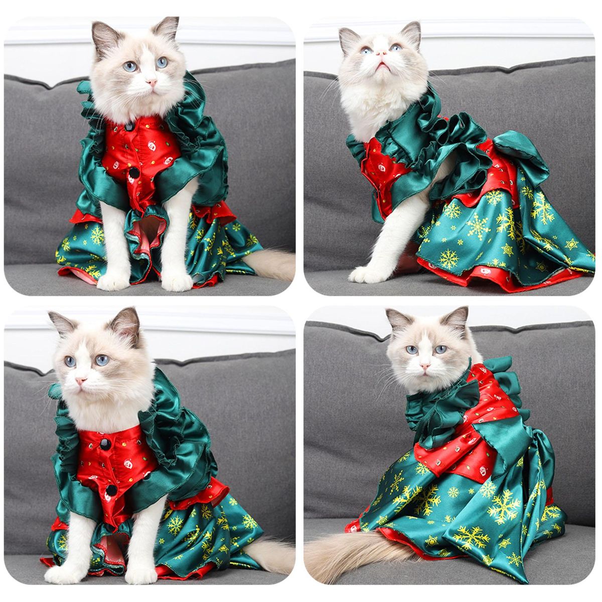 Cat Christmas Dress Santa Snowflake Bowknot Xmas Skirt for Cat