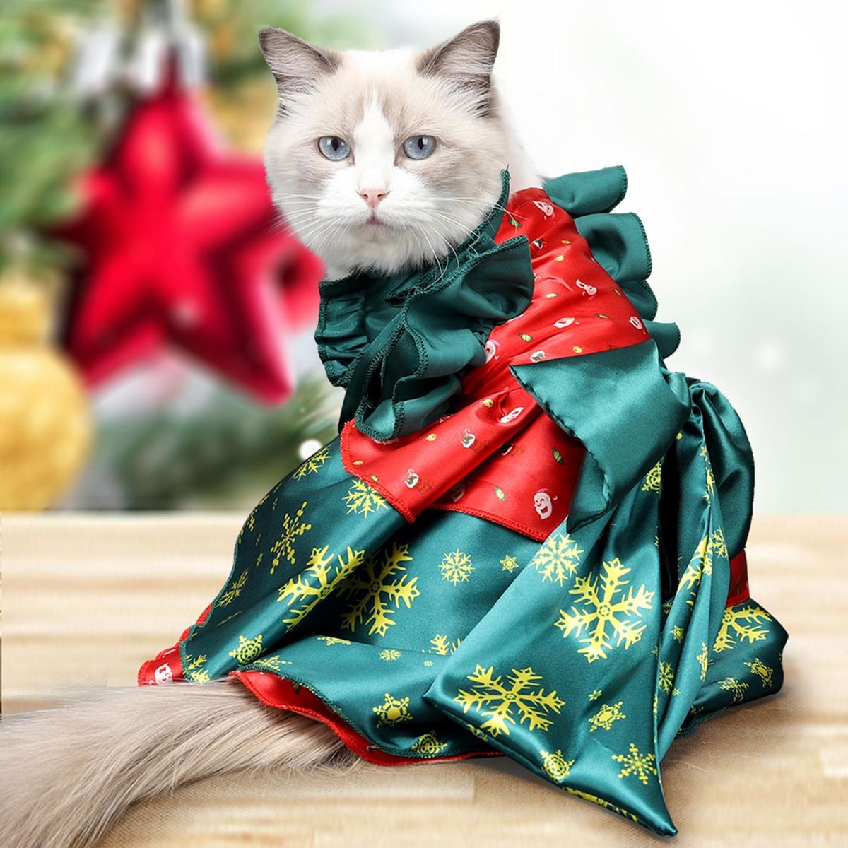 Cat Christmas Dress Santa Snowflake Bowknot Xmas Skirt for Cat