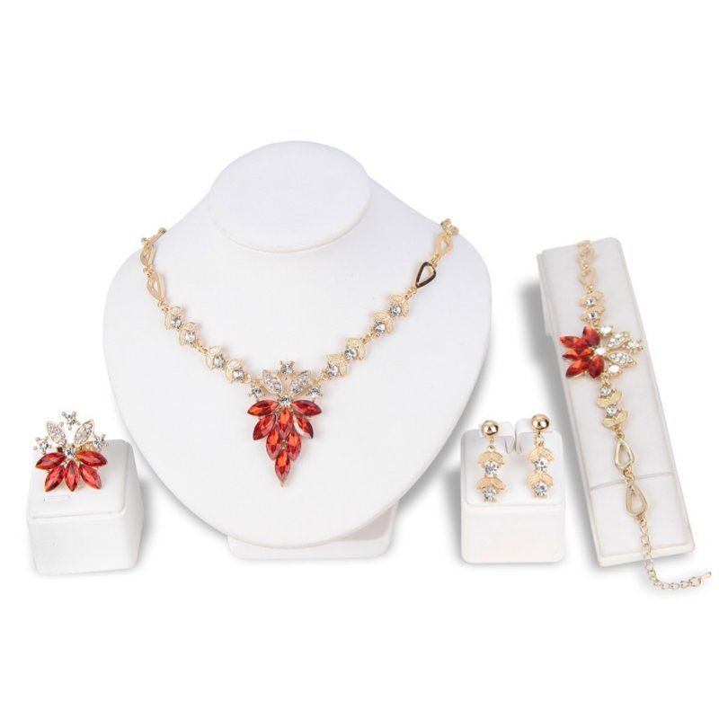 Women Rhinestone Grape Pendant Necklace Stud Earrings-White