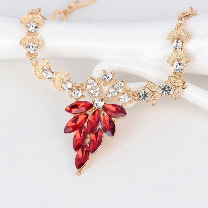 Women Rhinestone Grape Pendant Necklace Stud Earrings-White
