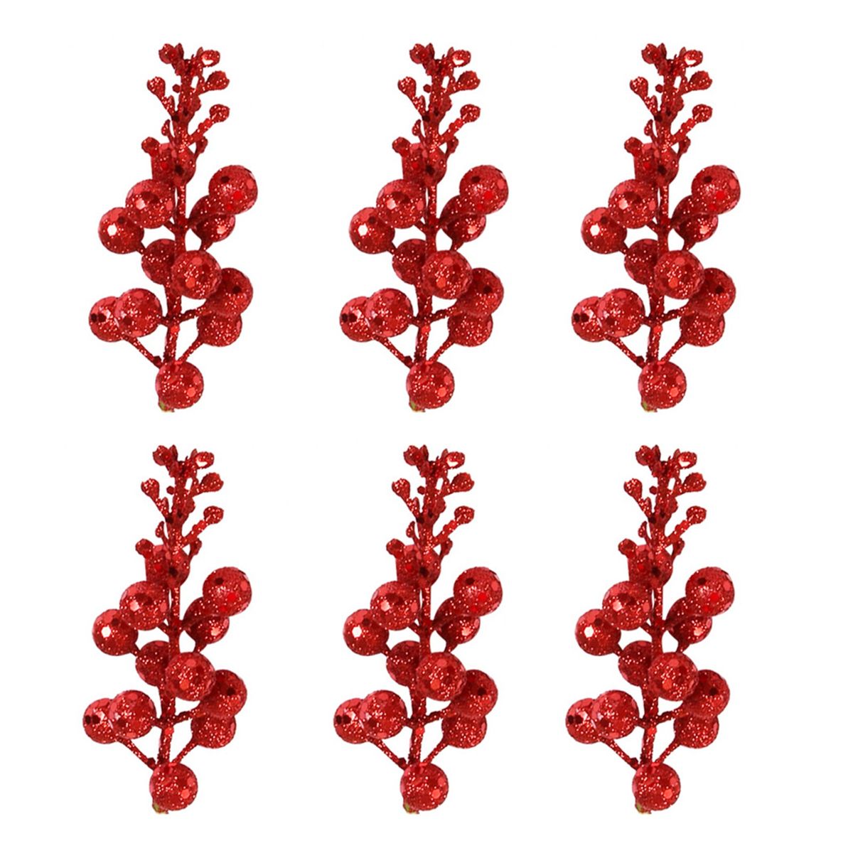 6Pcs Christmas Berries Glittery DIY Craft Polystyrene-Red