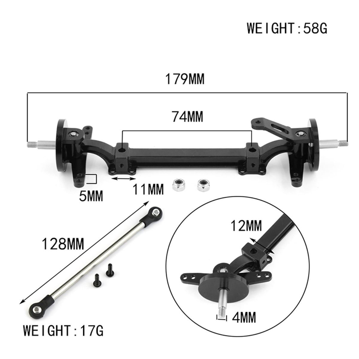 No Power Steering Axle Kit, 1:14 Scale Metal Front Axle Steering Link Rod Set Replacement for Tamiya Truck Tractor Series Remote Control Car Parts
