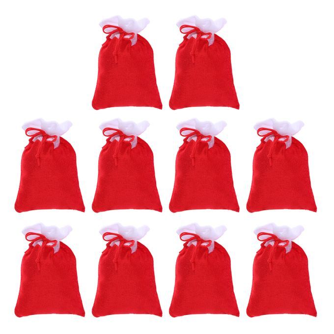10Pcs Christmas Candy Bag Drawstring Decorations-Red