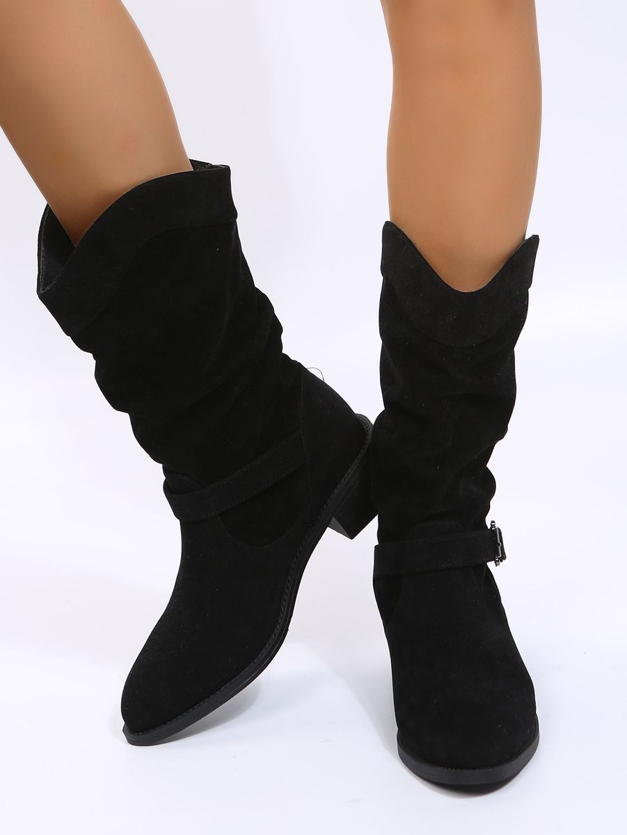 2022 Womens Cowboy Boots Bottine Femme Vintage Pointed Toe Mid Calf Shoes Square Heels Knee