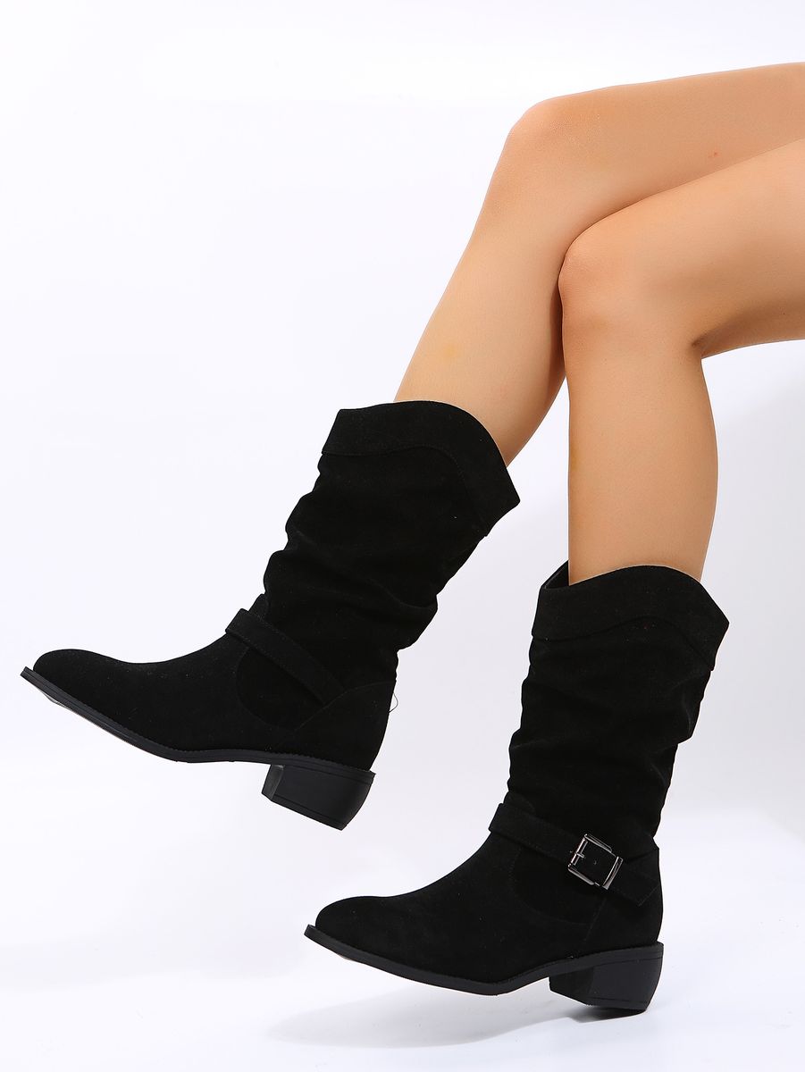 2022 Womens Cowboy Boots Bottine Femme Vintage Pointed Toe Mid Calf Shoes Square Heels Knee