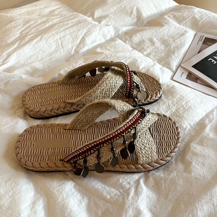 Cross Slippers Flat Flip Flop Soft Bottom Simple Outer Wear Plain Color