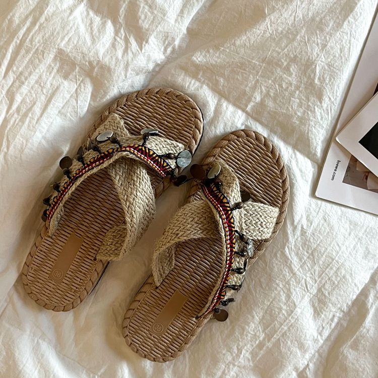 Cross Slippers Flat Flip Flop Soft Bottom Simple Outer Wear Plain Color