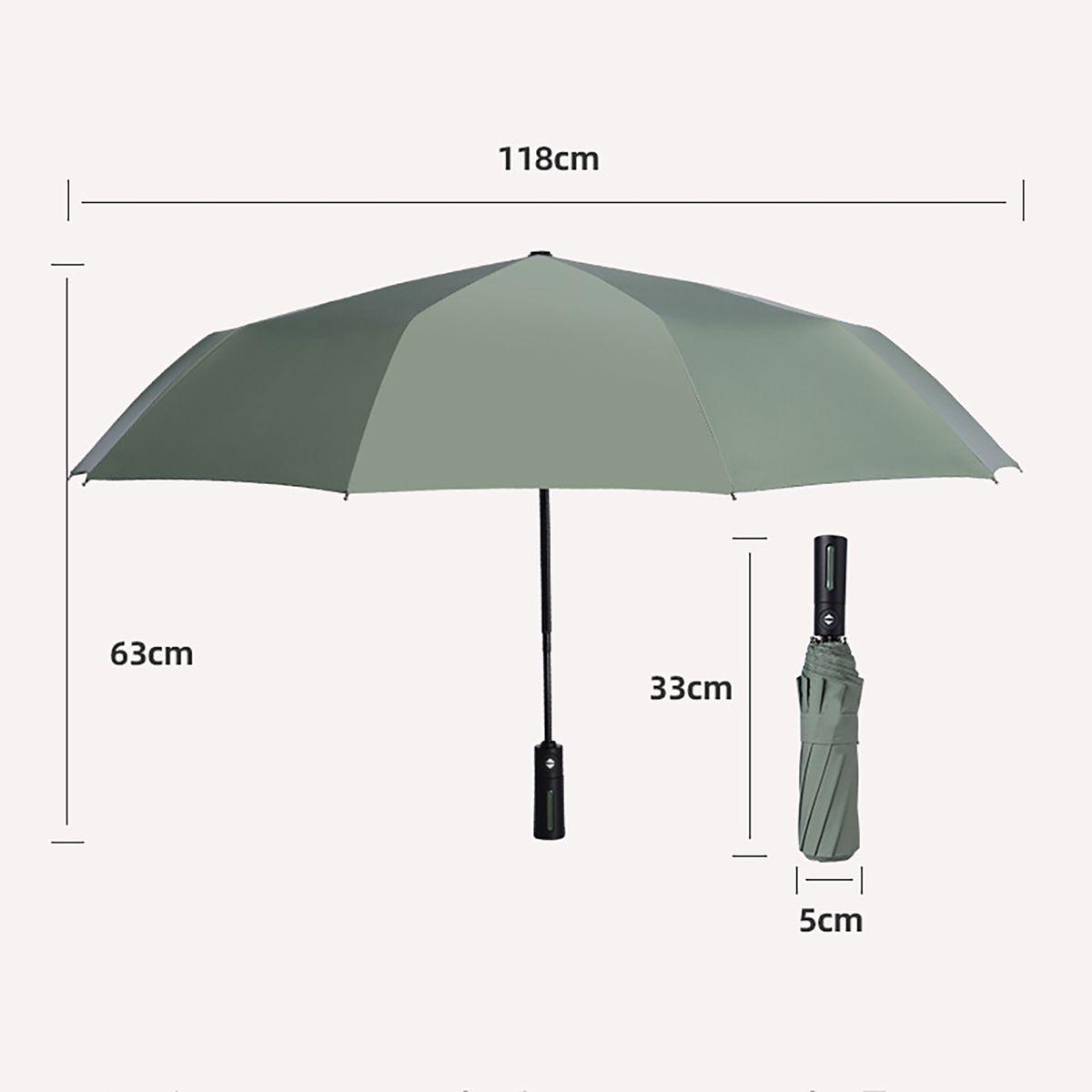 10 Rib Tri-folded Sunshade Windproof Waterproof High-Black