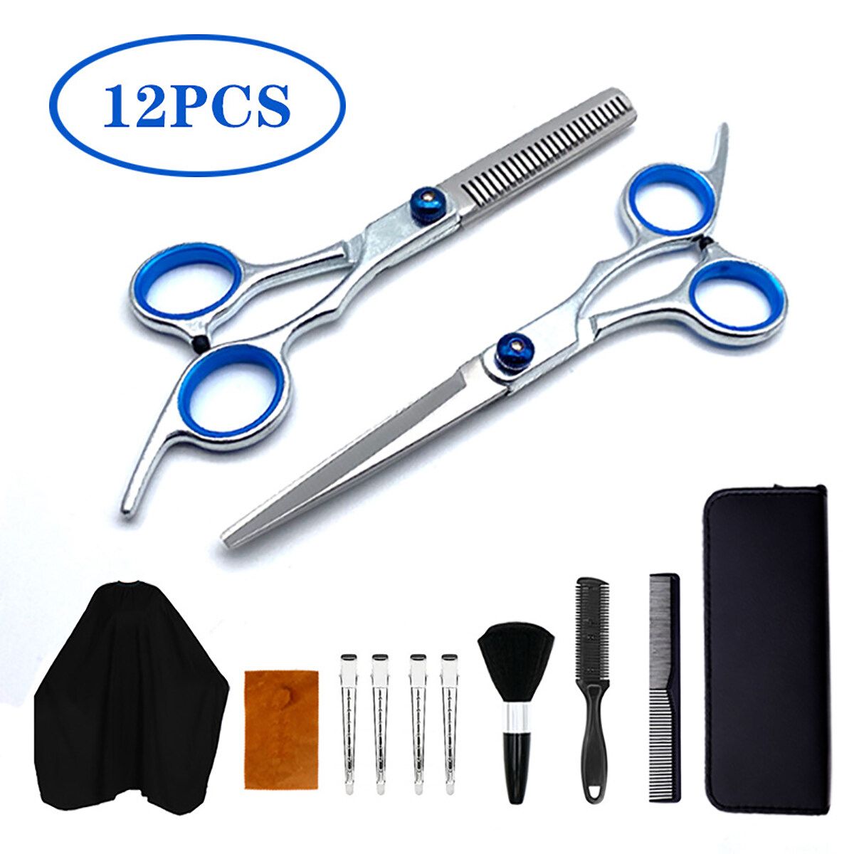 12 Pcs Professional Hair Scissor Set Hairdressing Tool Kit Thinning Shears Hair Comb Clips Cape Shears Kit For Home Salon Barber
