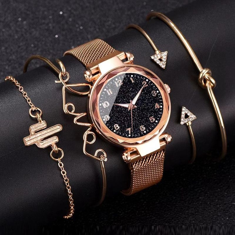 5 Pieces/set Of Iron Absorbing Steel Band Watch Set