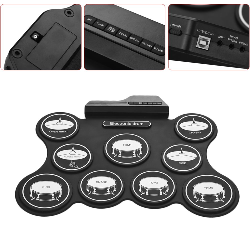 Portable USB Roll Up Drum Kit Digital Electronic Drum Set 9
