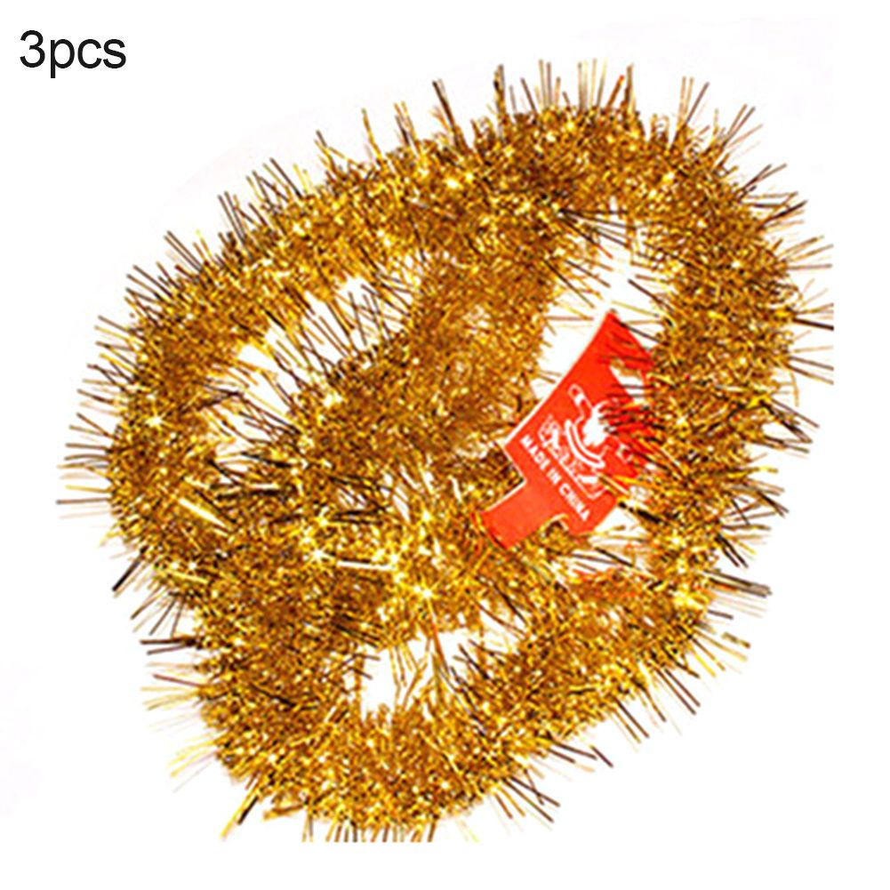 3Pcs 2m Long Shiny Garland Tinsel Xmas Tree Ornament-Golden