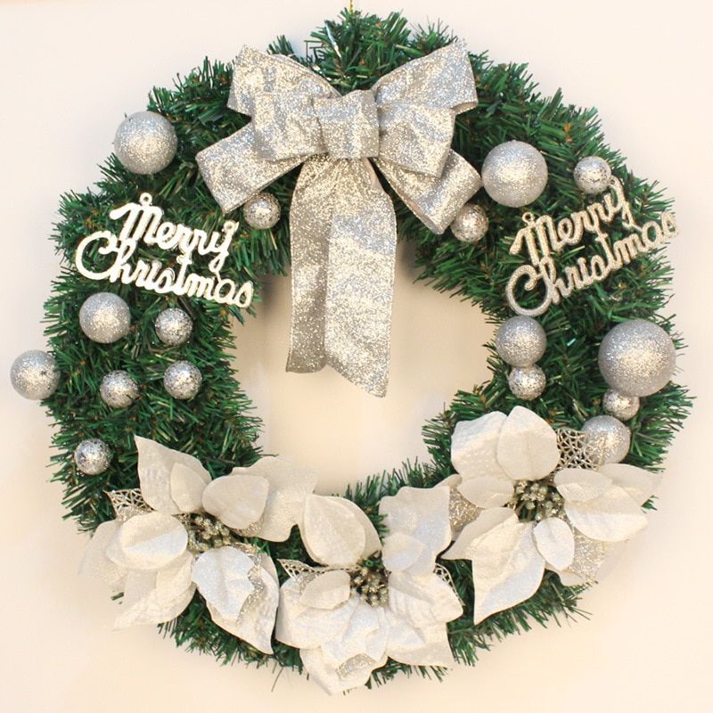 30cm Gold Christmas Wreath Xmas Ball Letter Merry Christmas Door Garlands Naviidad Goods Merry Christma DecorHappy New Year Silver