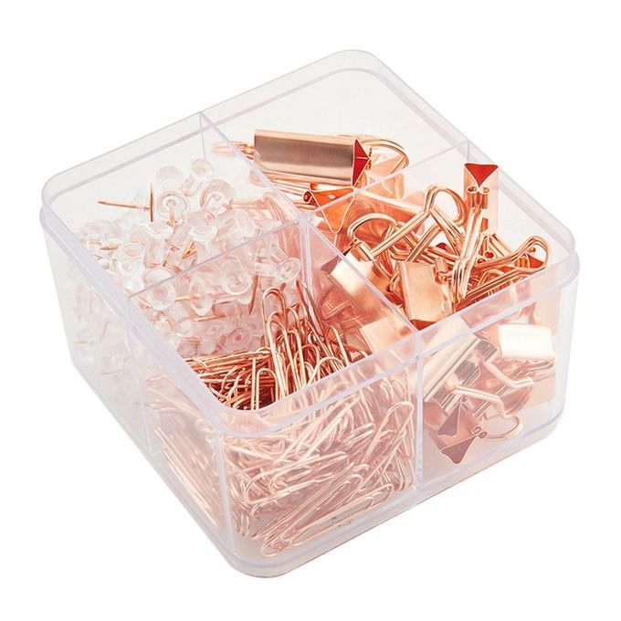 Boxed Rose Gold Metal Binders Paperclips Paperclips Set