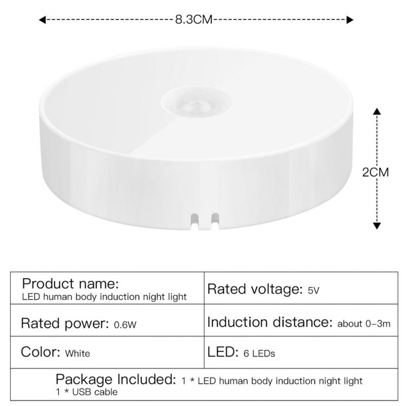 1PC LED Motion Sensor Night Light Wireless Recharge Human
