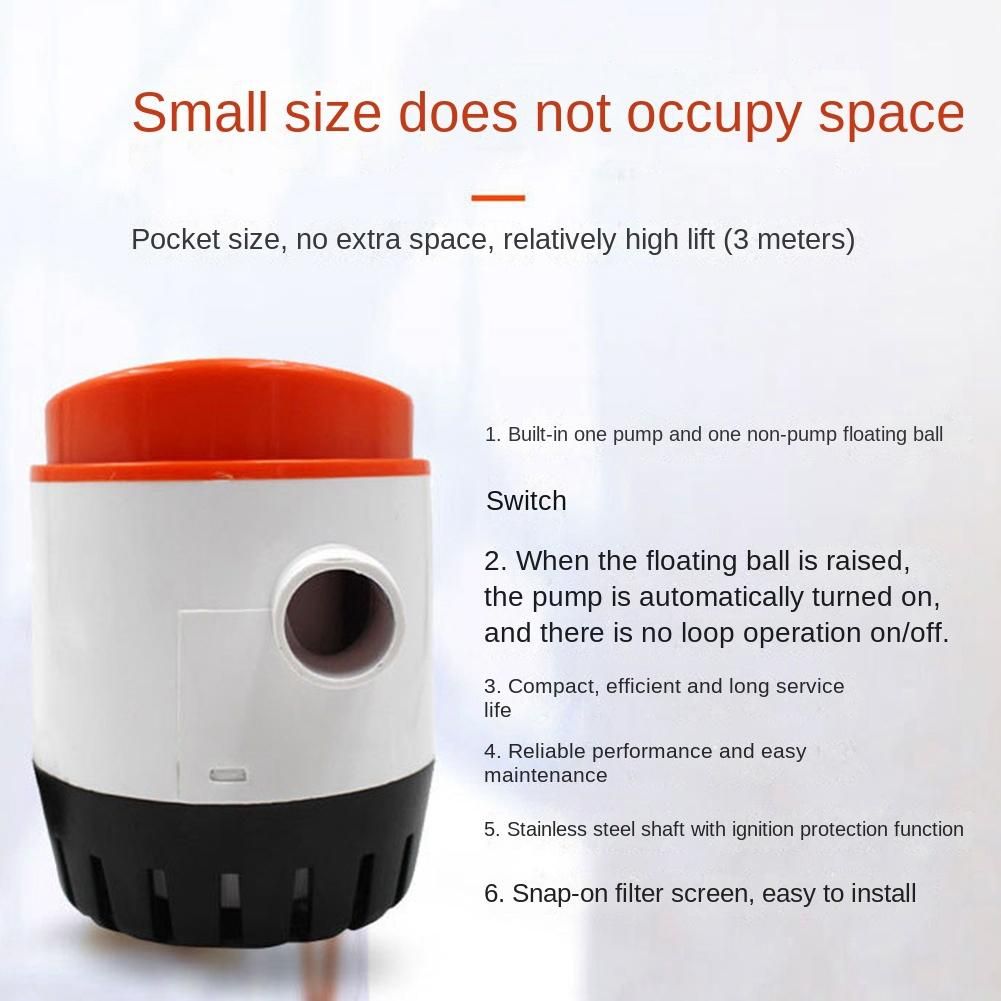 12V DC Bilge Pump Fully Automatic Switch Electric Small Submersible Pump 750GPH Big Flow Drainage Pump