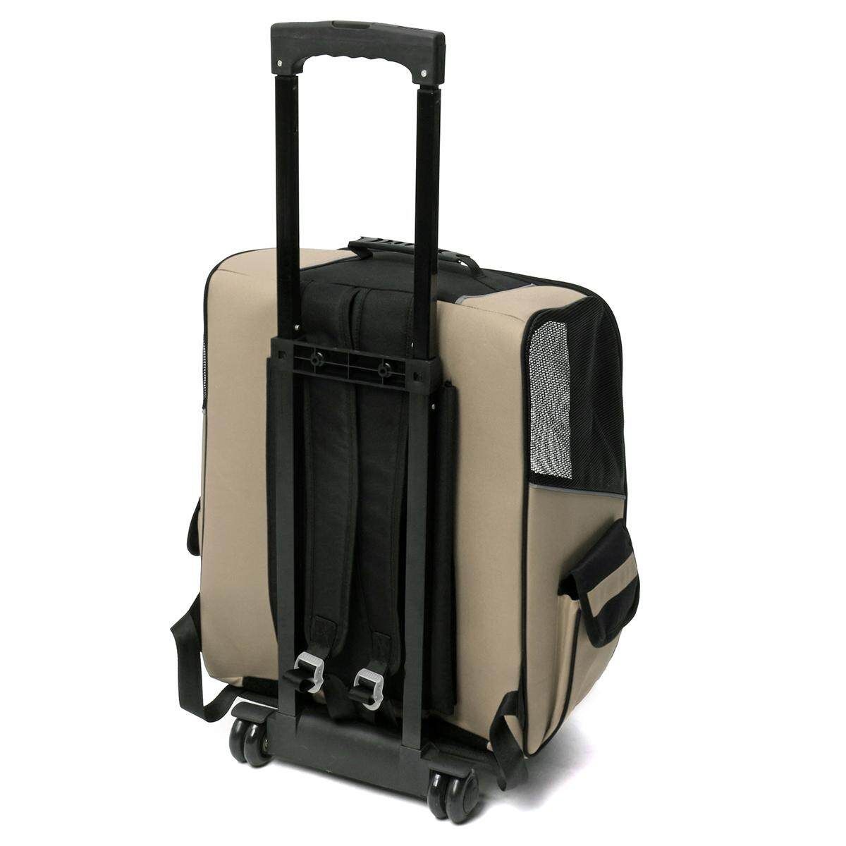 Pet Carrier Dog Cat Rolling BackPack Travel Wheel Luggage Bags Fit Car Seatbelt #Beige Beige