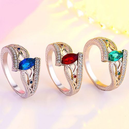 Sterling Silver Finger Rings Women Vintage Engagment Zircon Jewelry,Size:7(Blue)