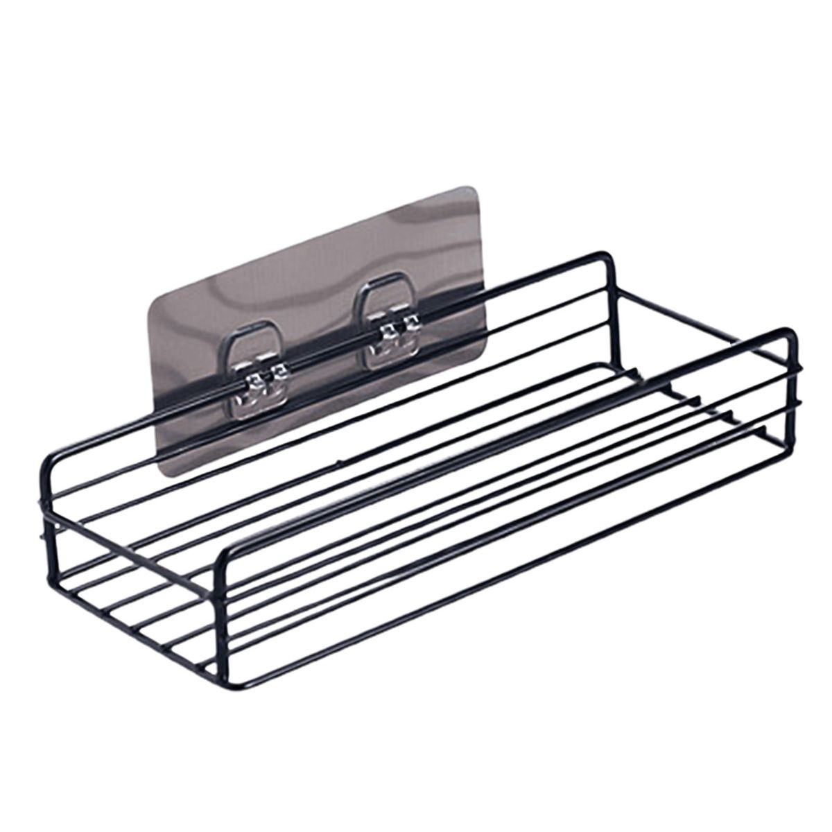 Iron Wall-mounted Self-adhesive Bathroom Kitchen Shelf Stroage Rack Accessory-Black