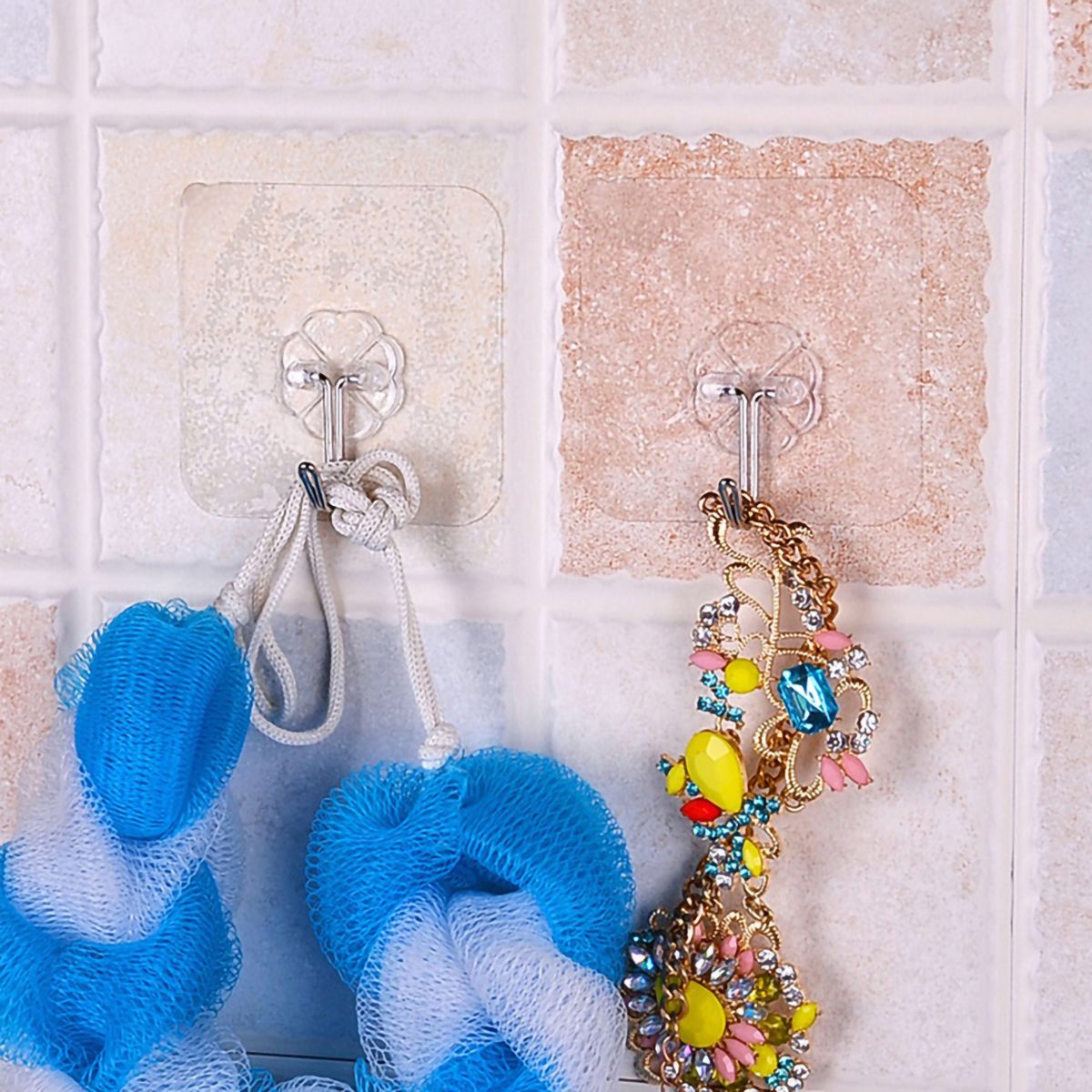 6Pcs Hooks Transparent Strong Adhesion PVC Self Adhesive Home Hangers For Bathroom-Transparent