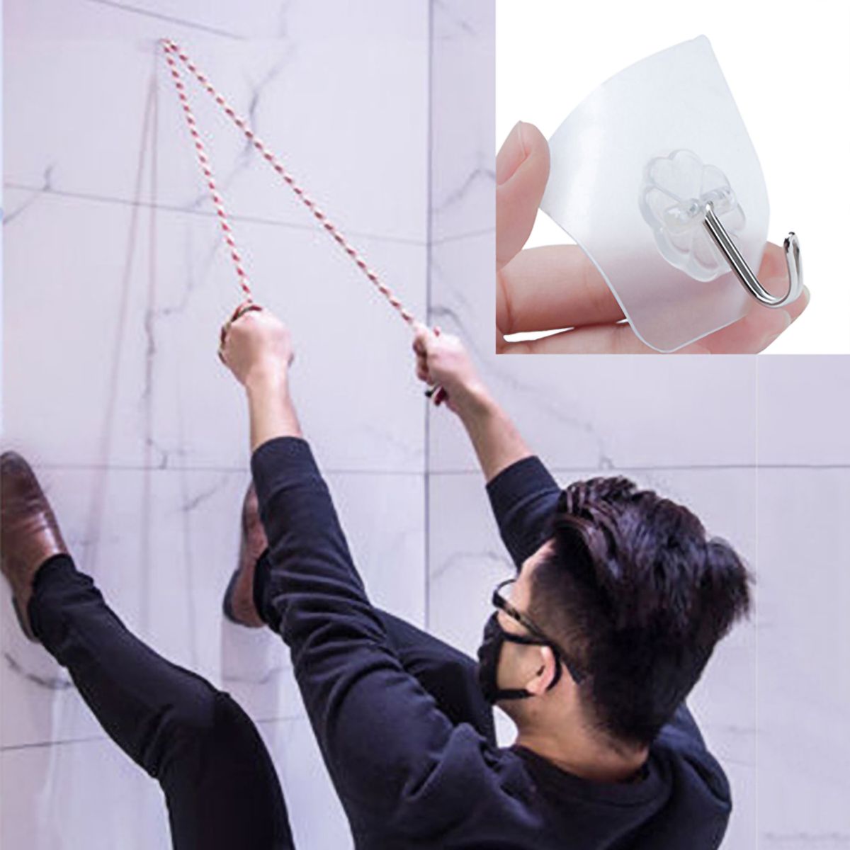 6Pcs Hooks Transparent Strong Adhesion PVC Self Adhesive Home Hangers For Bathroom-Transparent