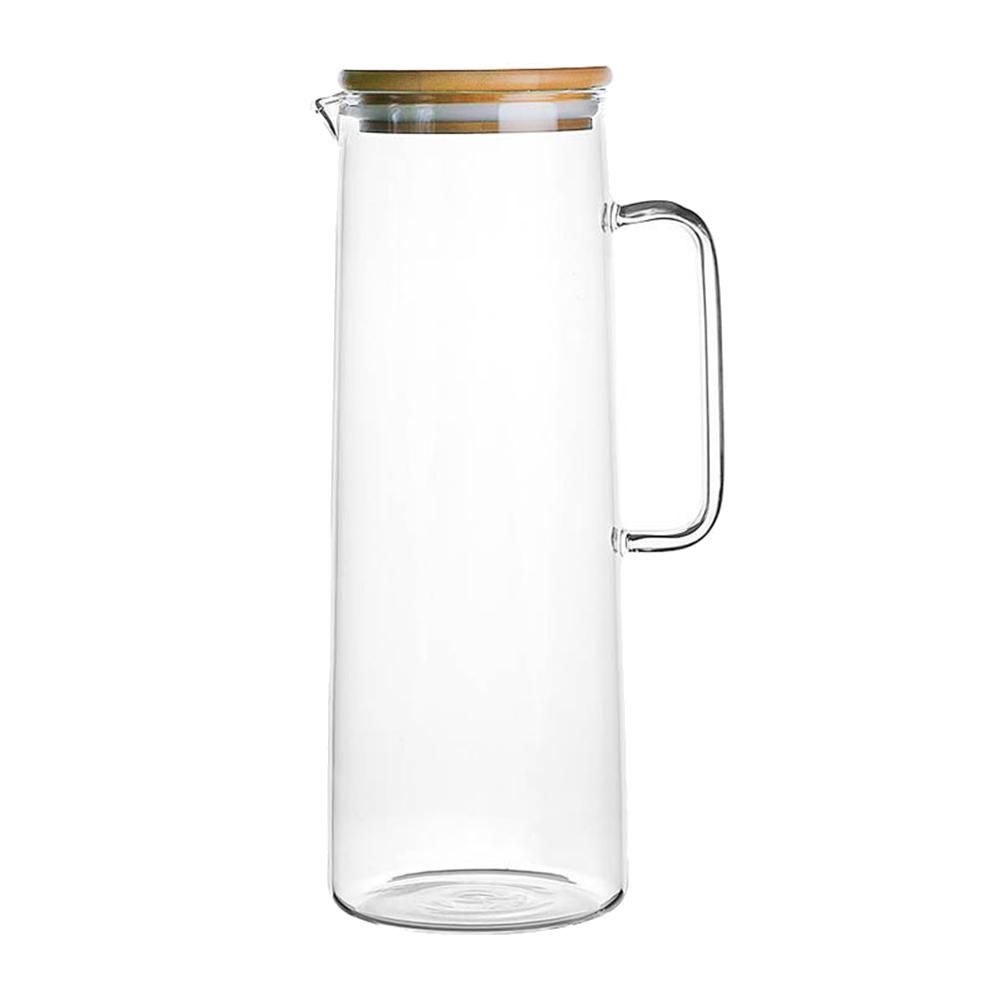 1.7L Glass Water Pitcher with Handle Bamboo Lid Heat