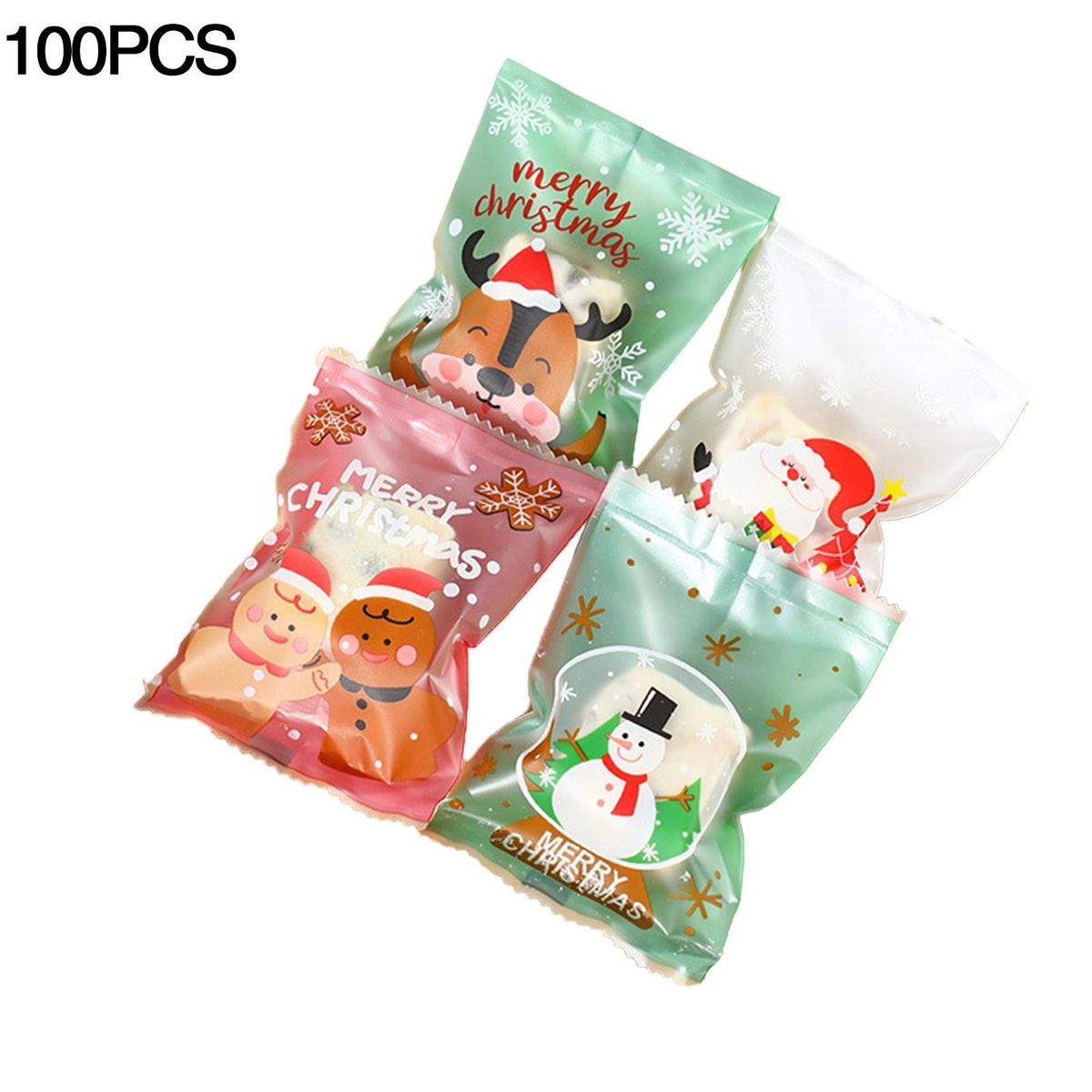 Elk Themed Candy Bags 100pcs Festive Candy Bag Set Santa Snowman Elk