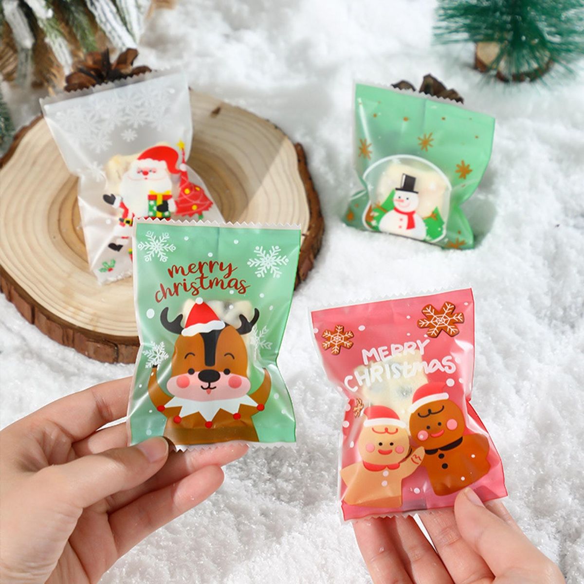 Elk Themed Candy Bags 100pcs Festive Candy Bag Set Santa Snowman Elk